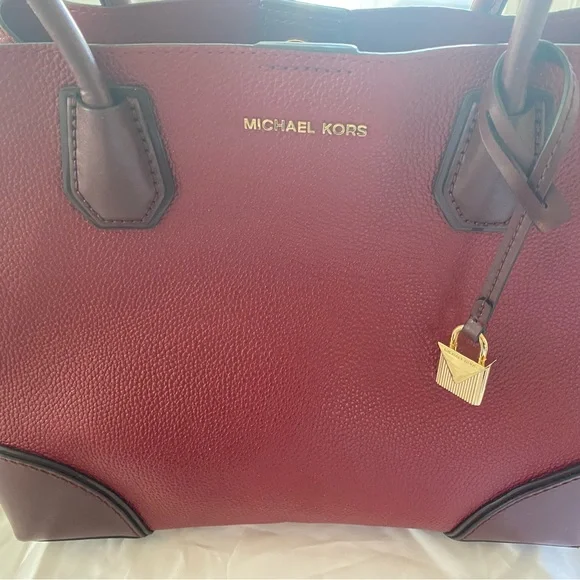 Michael Kors Burgundy Pebbled Leather Satchel with Gold Hardware - Picture 2 of 7